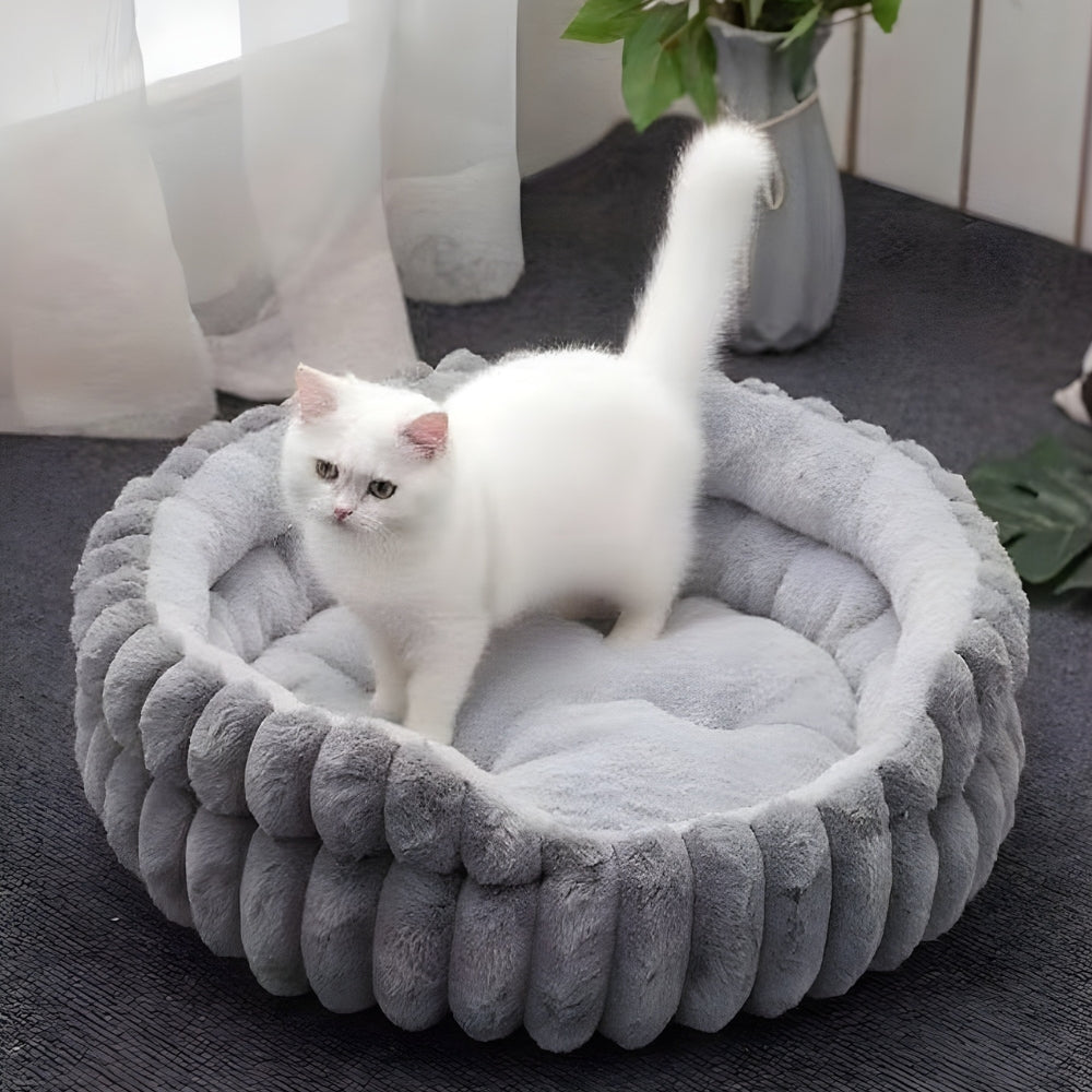 Pet Bed Donut Shape Raised Sides Soft Washable Thick Base with Removable Cushion