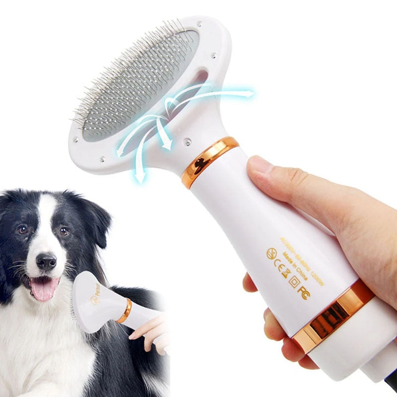 Pet Dryer Brush | Hot & Cold Airflow with Stainless Steel Comb | Gentle 2in1 Grooming Tool for Cats and Small to Medium Dogs