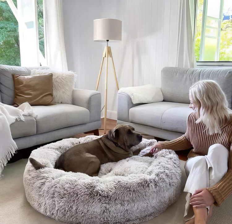 Plush Dog Bed Raised Edges Nest-Style Donut with Orthopedic Support