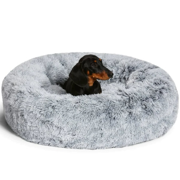 Plush Dog Bed Raised Edges Nest-Style Donut with Orthopedic Support