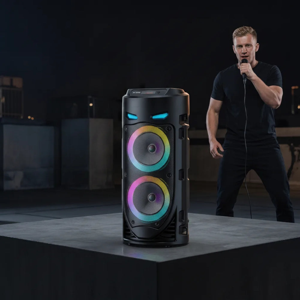 Portable Bluetooth Speaker RGB LED Karaoke Outdoor with Wired Microphone