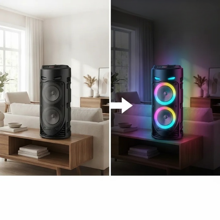 Portable Bluetooth Speaker RGB LED Karaoke Outdoor with Wired Microphone