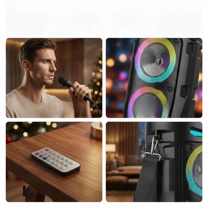 Portable Bluetooth Speaker RGB LED Karaoke Outdoor with Wired Microphone