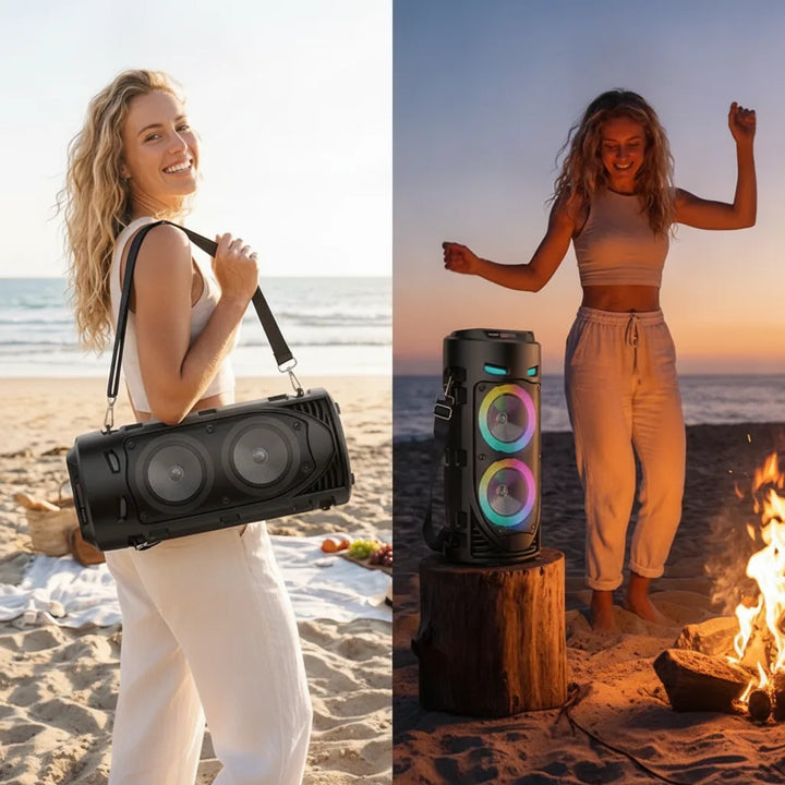 Portable Bluetooth Speaker RGB LED Karaoke Outdoor with Wired Microphone
