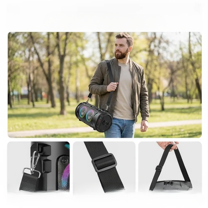 Portable Bluetooth Speaker RGB LED Karaoke Outdoor with Wired Microphone