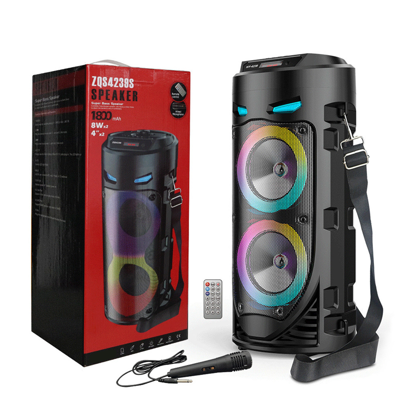 Portable Bluetooth Speaker RGB LED Karaoke Outdoor with Wired Microphone