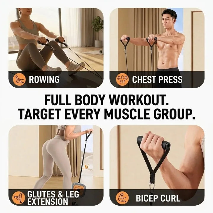 Portable Cable Machine &amp; Rowing Trainer | Resistance Bands | Full Body Home Gym | Adjustable