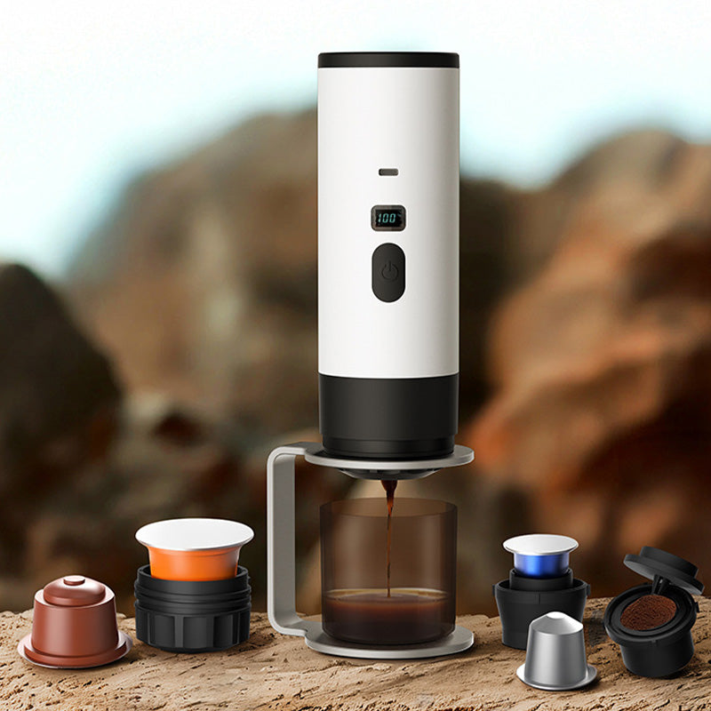 Portable Espresso Machine with LCD Display | Battery & USB-C Rechargeable | 90 ml Tank, 6.5 x 24 cm, Travel Coffee Maker