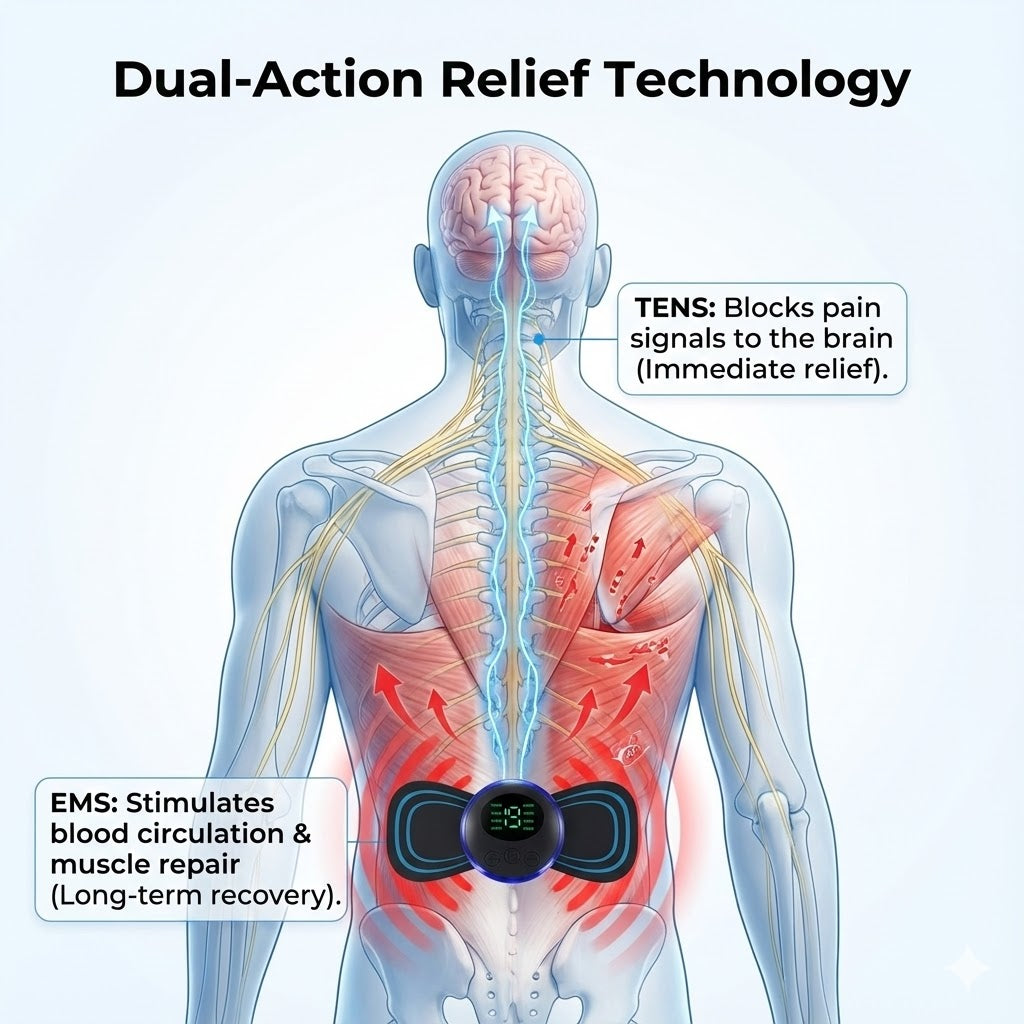 Portable Pain Reliever for Back | Wireless TENS and EMS Unit with 19 Intensity Levels