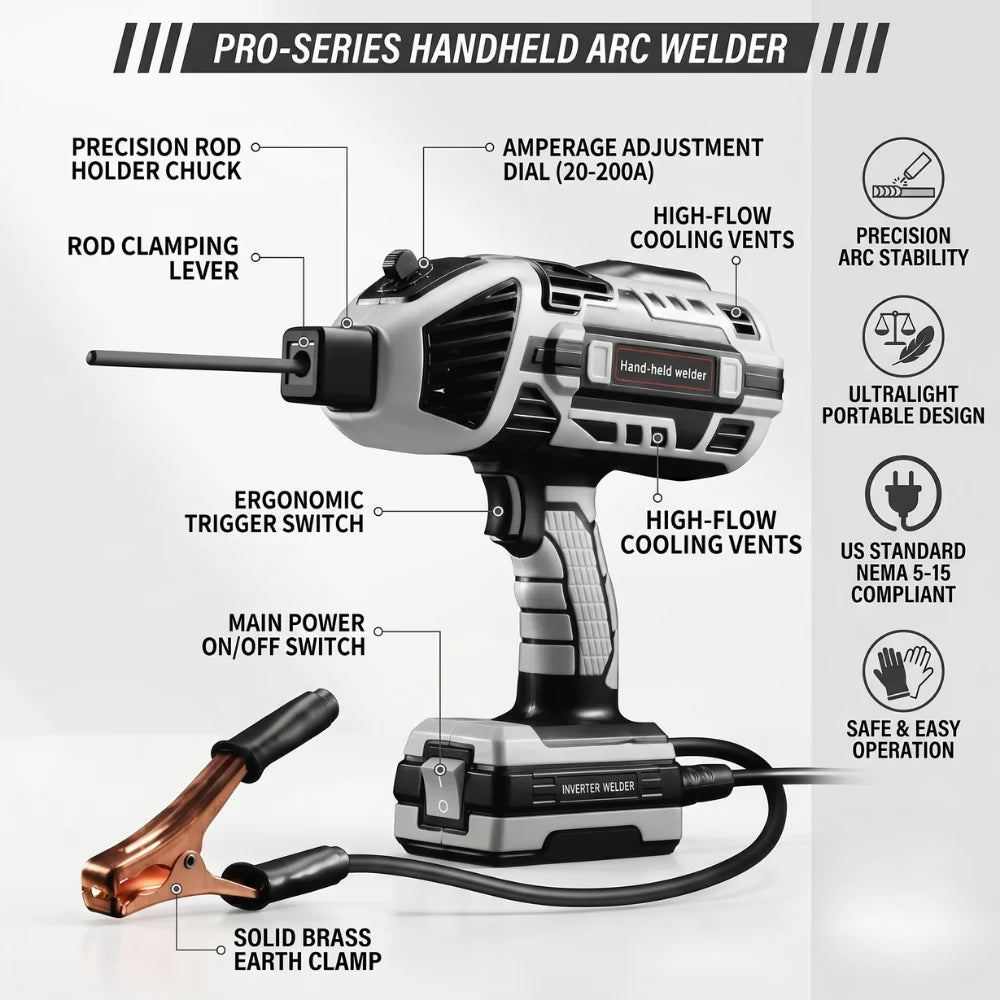 Portable Welder Kit | Handheld Inverter Body, Rod Holder