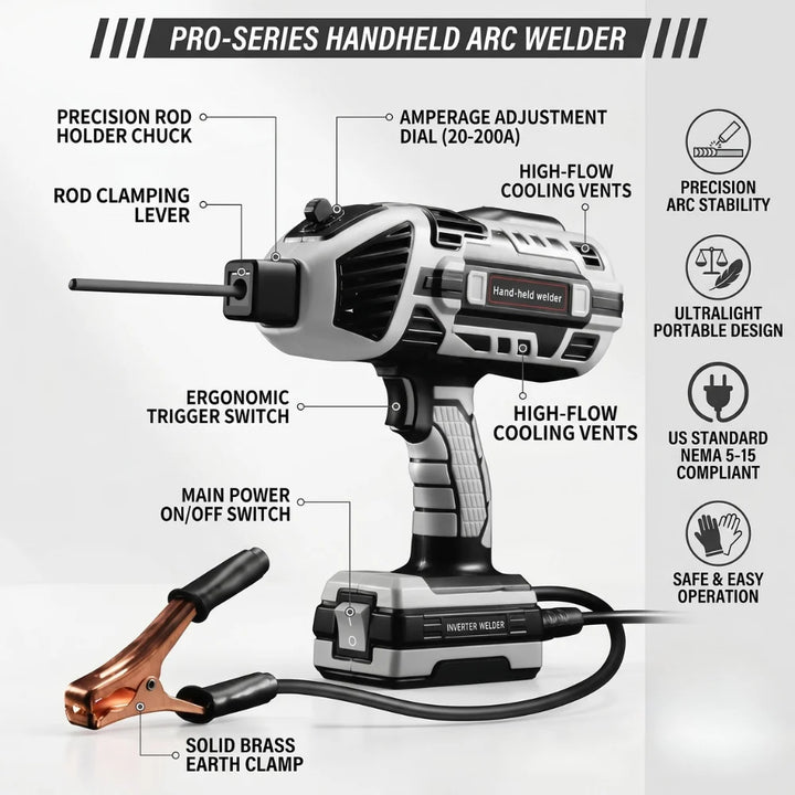 Portable Welder Kit | Handheld Inverter Body, Rod Holder
