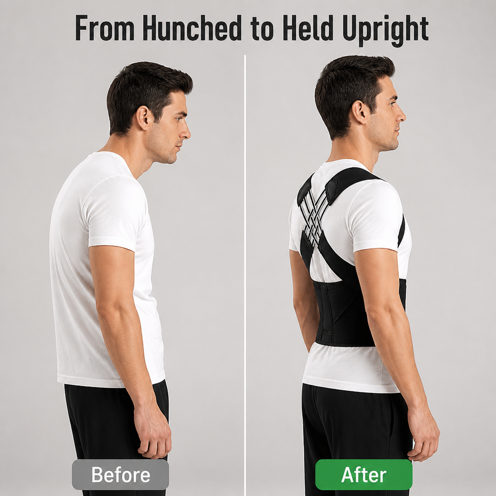 Posture Corrector for Men | Full-Back Memory Foam Plate with Cross-Strap Design | Breathable Perforated Back Brace