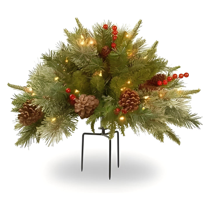 Pre-Lit Christmas Urn Filler Spray | 35 Warm White LEDs &amp; 167 Branch Tips | Fire Resistant, Non-Allergic Evergreen Design