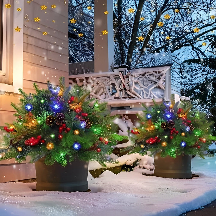 Pre-Lit Christmas Urn Filler Spray | 35 Warm White LEDs &amp; 167 Branch Tips | Fire Resistant, Non-Allergic Evergreen Design
