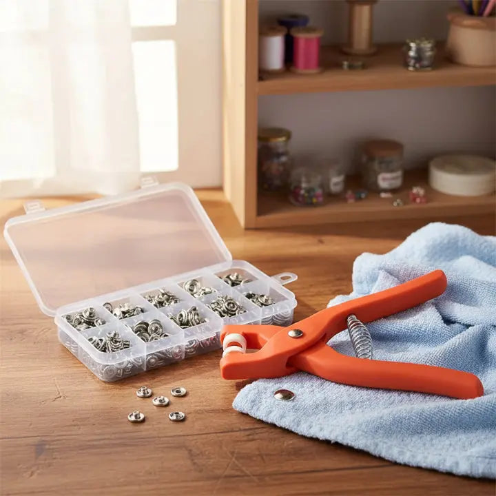 Press Stud Pliers Set Compact Handheld Spring-Loaded with Storage Box