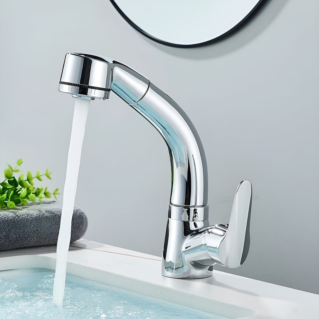Pull-Out Faucet Single Lever Mixer Brass with Extendable Spray Head