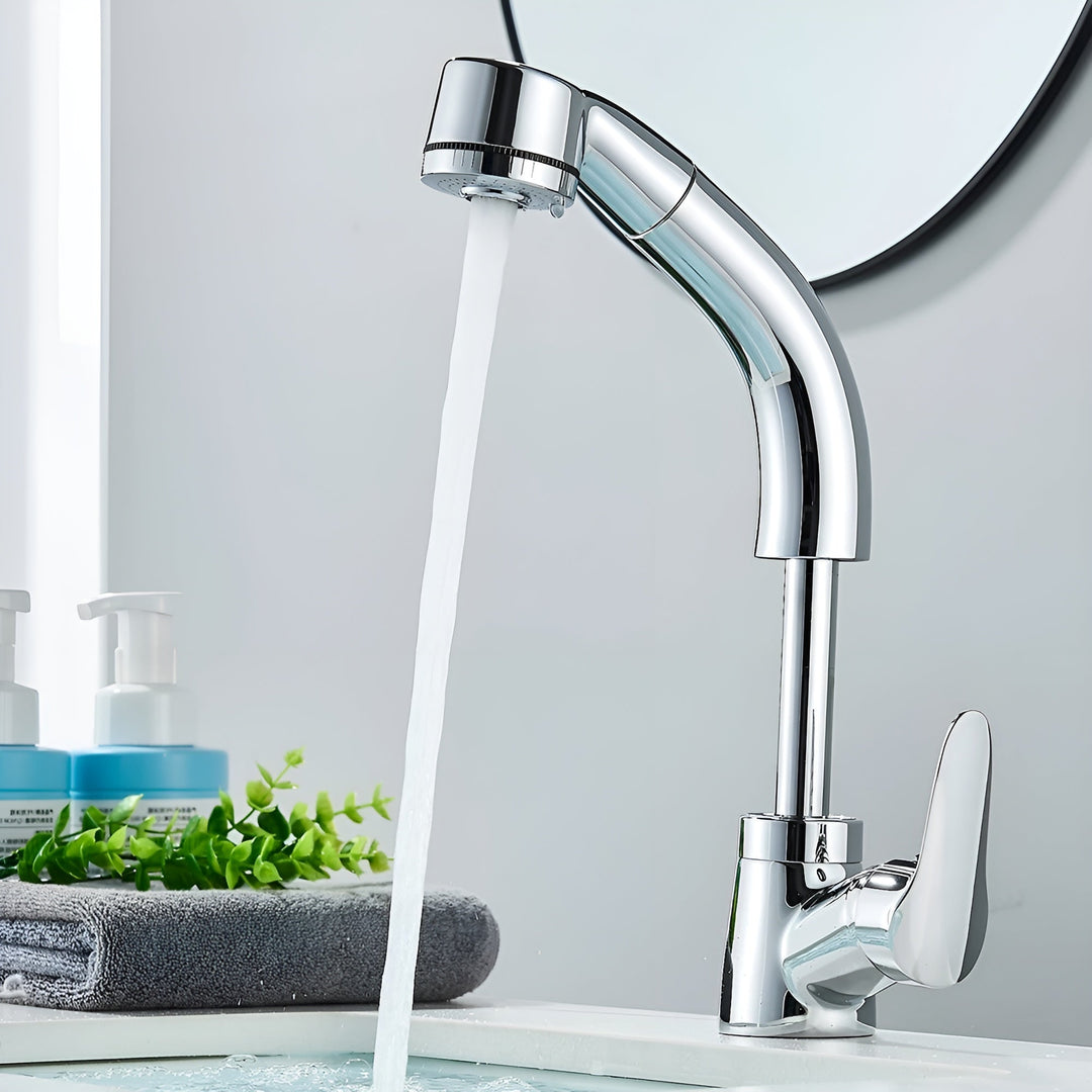 Pull-Out Faucet Single Lever Mixer Brass with Extendable Spray Head
