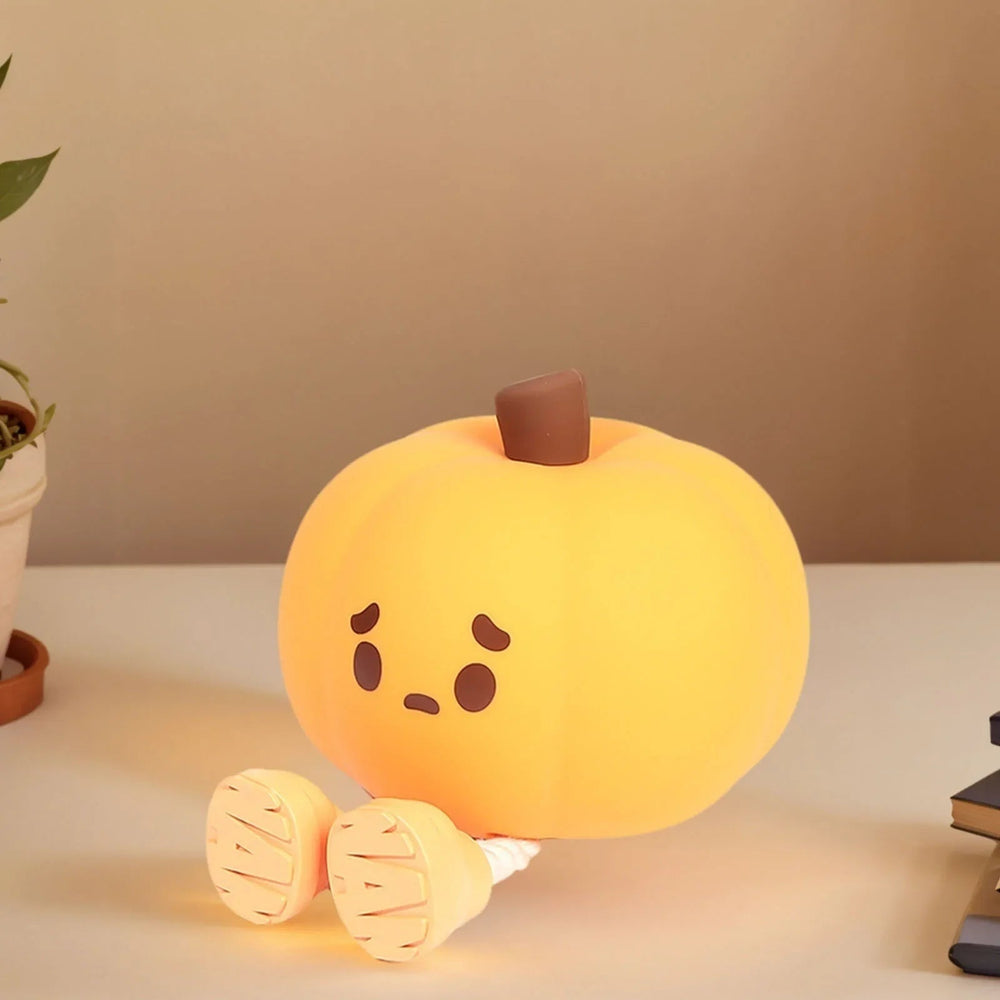 Pumpkin Night Light Halloween Decoration | Rechargeable LED with Dangling Legs | Soft Silicone, Warm Orange Glow, USB Charge