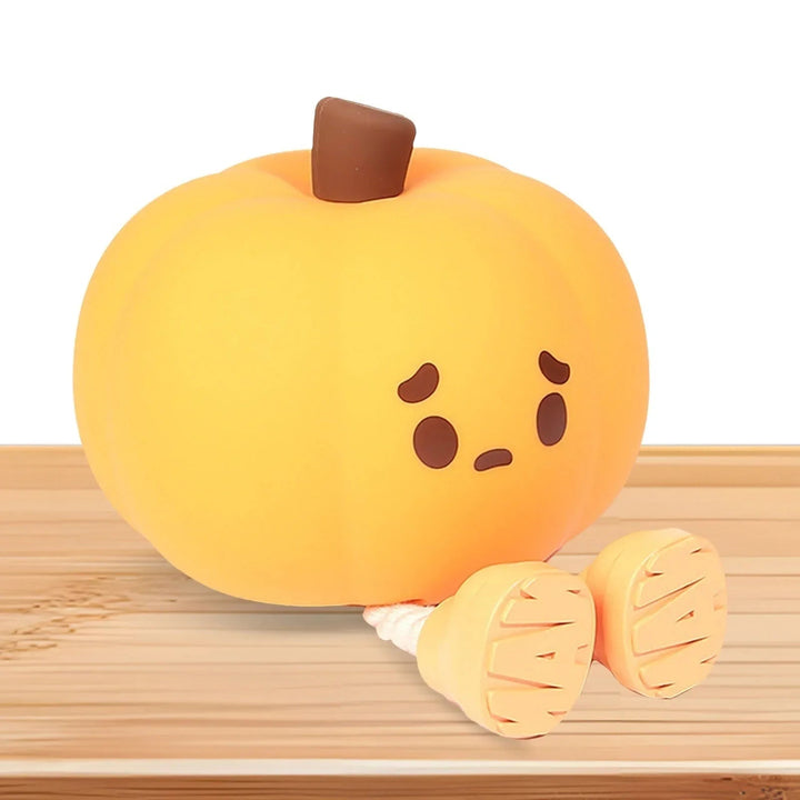 Pumpkin Night Light Halloween Decoration | Rechargeable LED with Dangling Legs | Soft Silicone, Warm Orange Glow, USB Charge