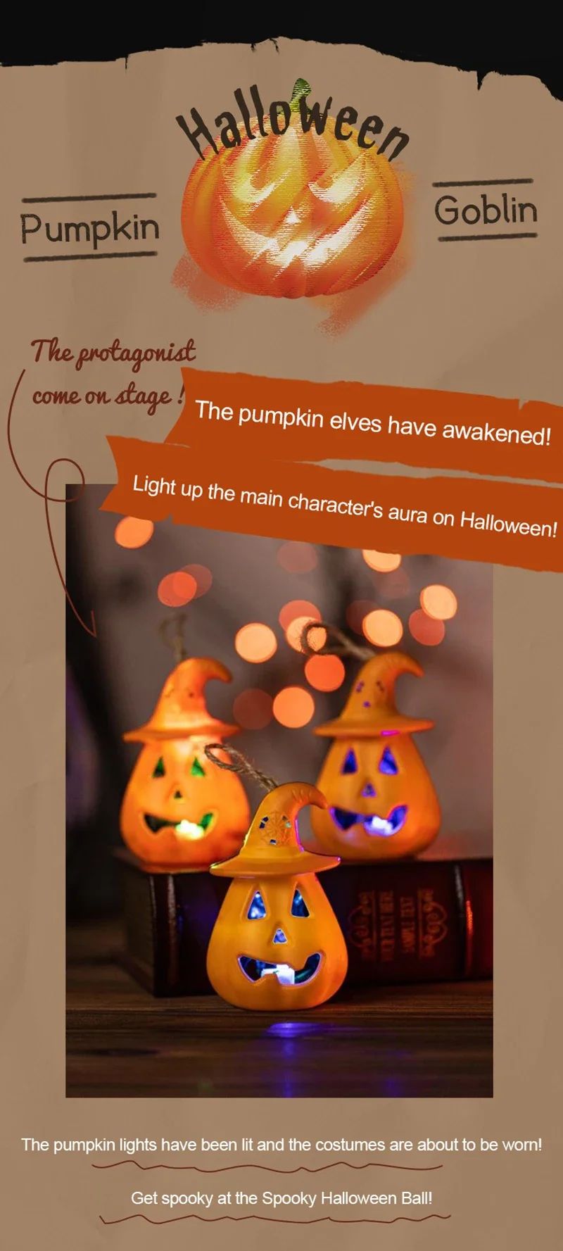 Pumpkin Skull LED Night Lantern Halloween Decoration | Battery Powered Flameless Design | Portable Indoor Party Lighting