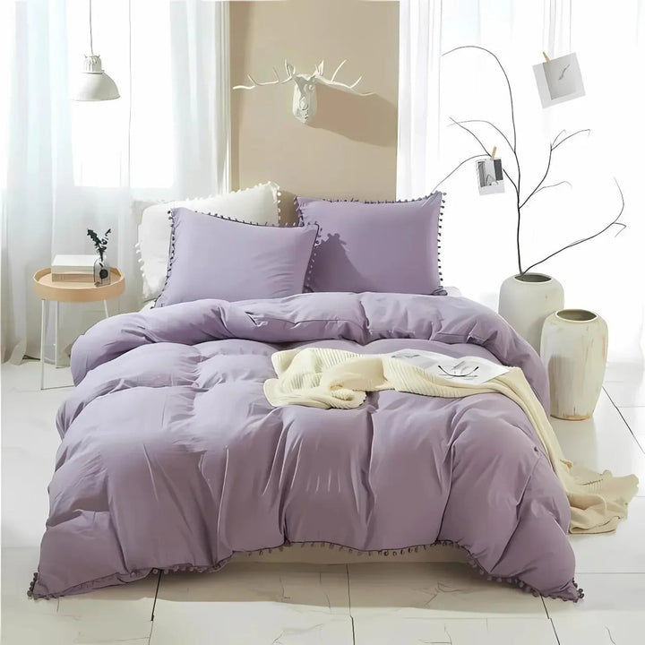 Quilt Cover Set with Pompom Trim | Single, Double, Queen, King, 10 Colours | Oversized Fit, Matching Pillowcases Included