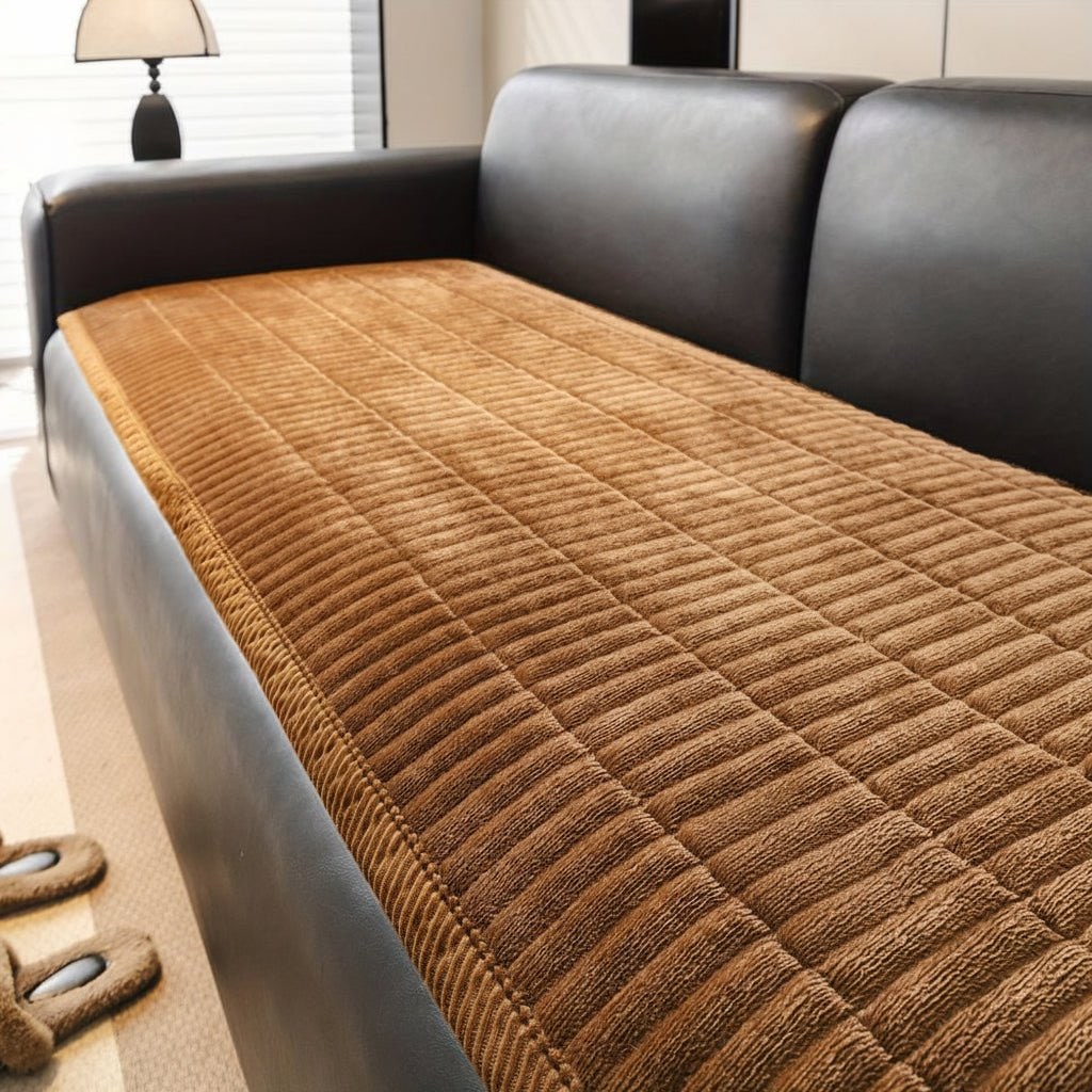 Quilted Sofa Seat Cover | Stain-Resistant Ribbed Plush | Thick Padded Protection