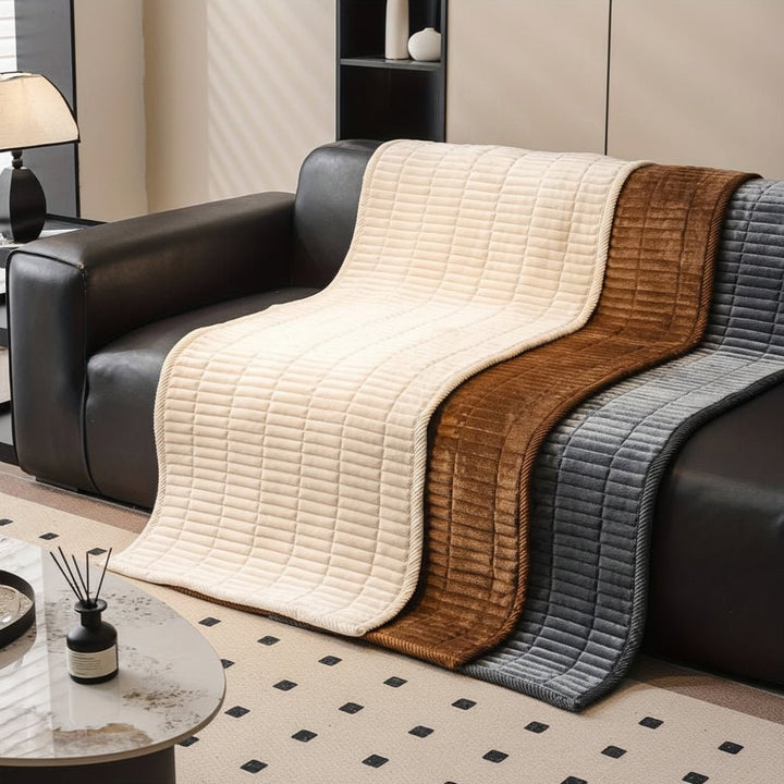 Quilted Sofa Seat Cover | Stain-Resistant Ribbed Plush | Thick Padded Protection