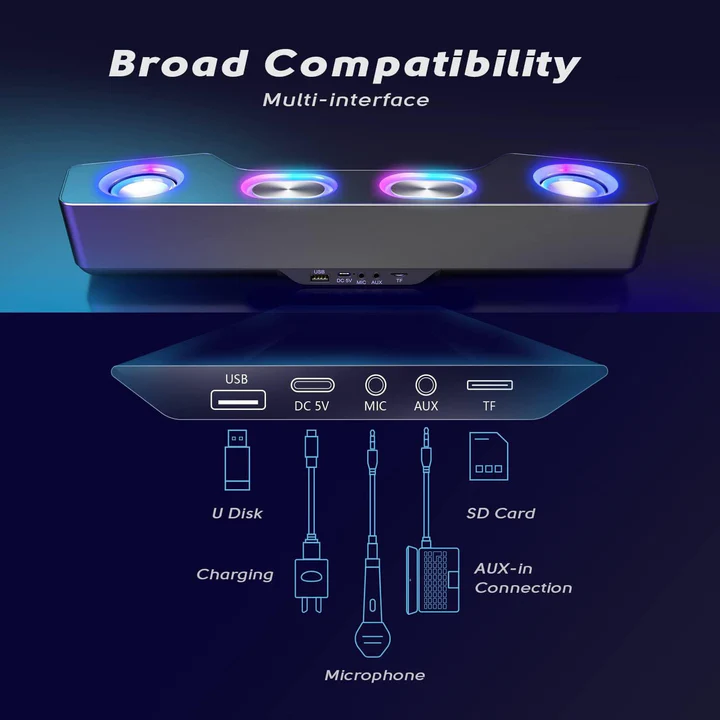 RGB Bluetooth Desktop Speakers Dual Driver Rechargeable