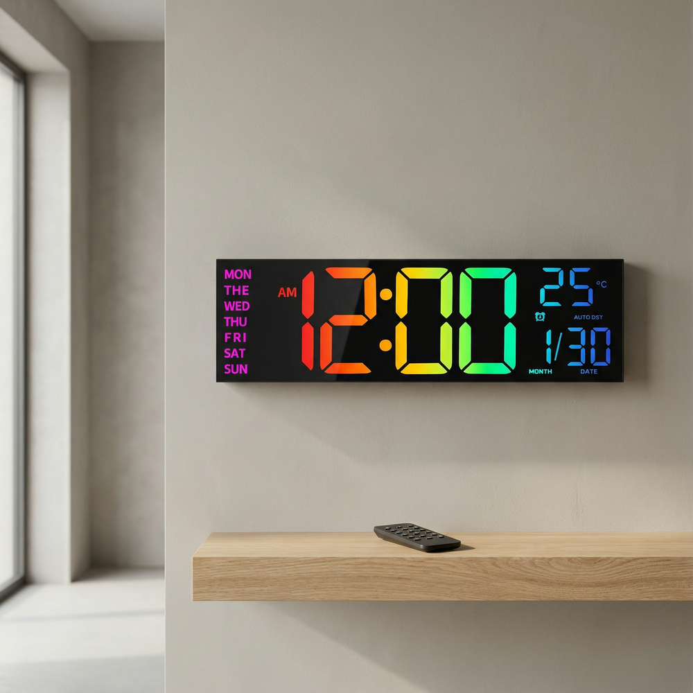 RGB Digital Wall Clock | Remote Control And A Rear Glow