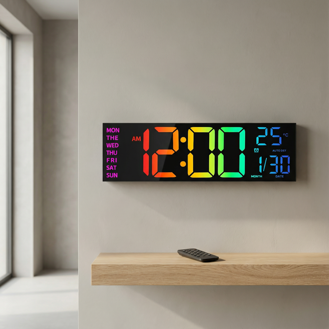 RGB Digital Wall Clock | Remote Control And A Rear Glow