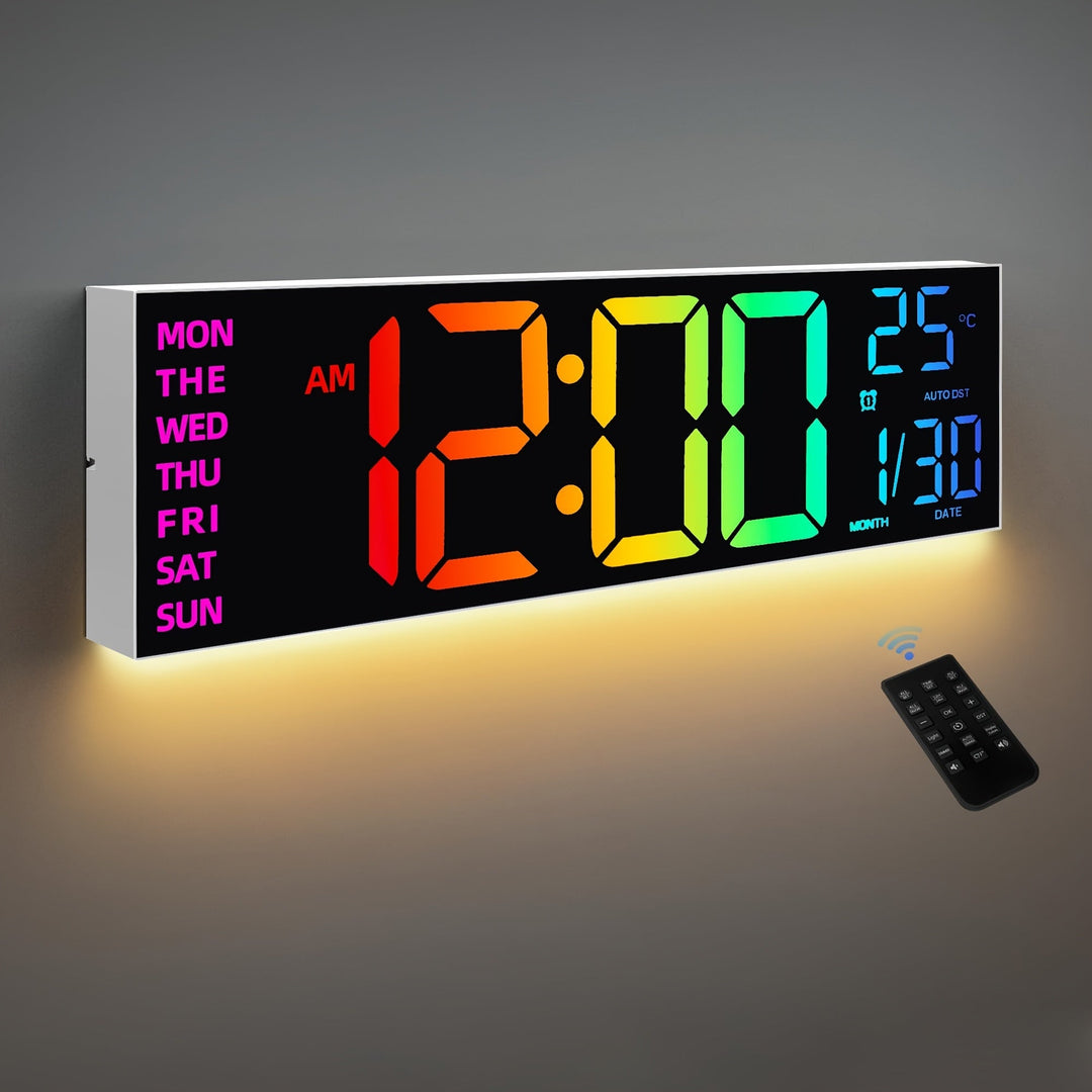 RGB Digital Wall Clock | Remote Control And A Rear Glow