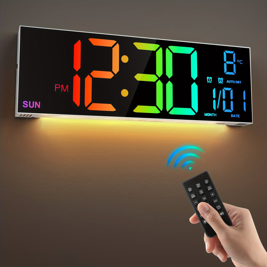 RGB Digital Wall Clock | Remote Control And A Rear Glow