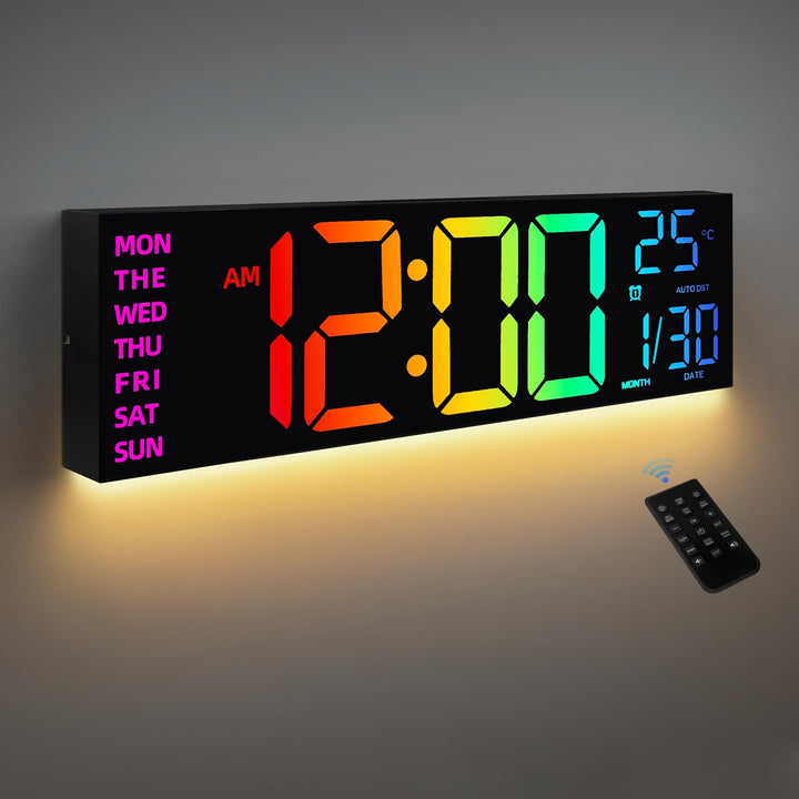RGB Digital Wall Clock | Remote Control And A Rear Glow