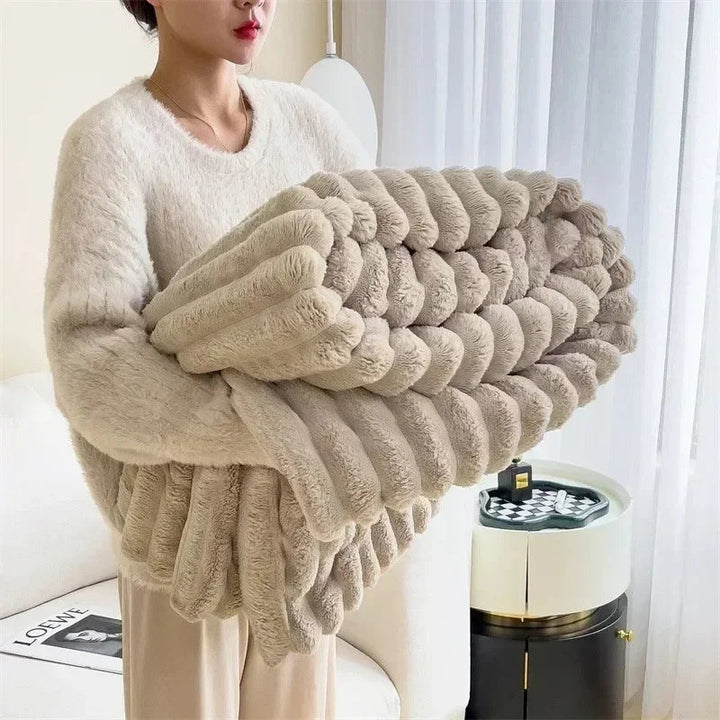 Rabbit Plush Blanket | Ribbed Channels, Deep Soft Pile