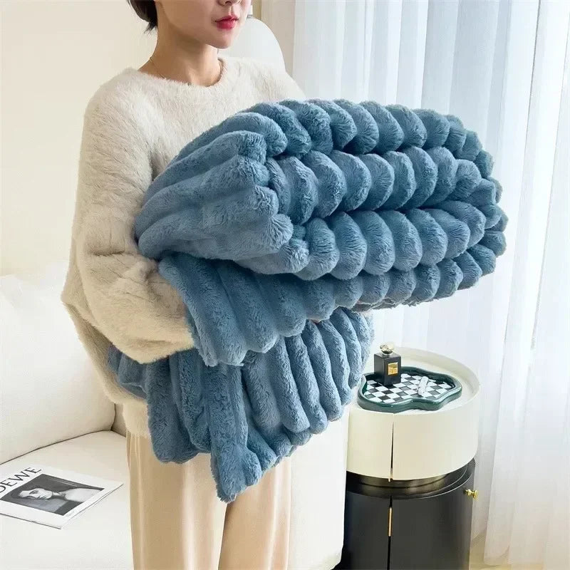 Rabbit Plush Blanket | Ribbed Channels, Deep Soft Pile