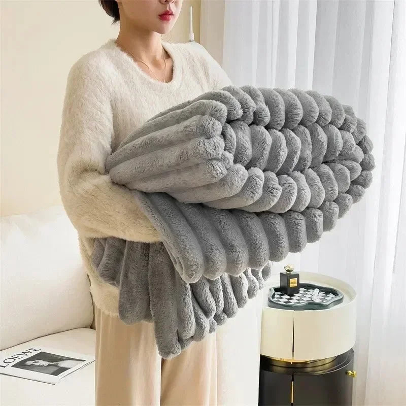 Rabbit Plush Blanket | Ribbed Channels, Deep Soft Pile
