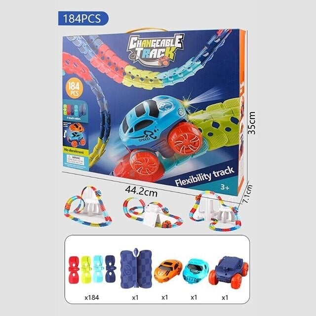 Racing Track Toy Flexible Magnetic Snap-Together Kids with LED Cars