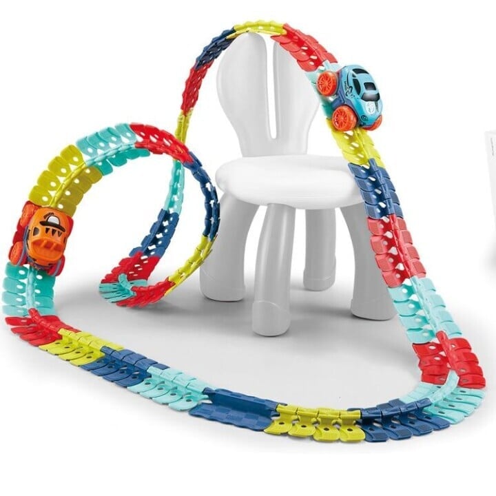 Racing Track Toy Flexible Magnetic Snap-Together Kids with LED Cars