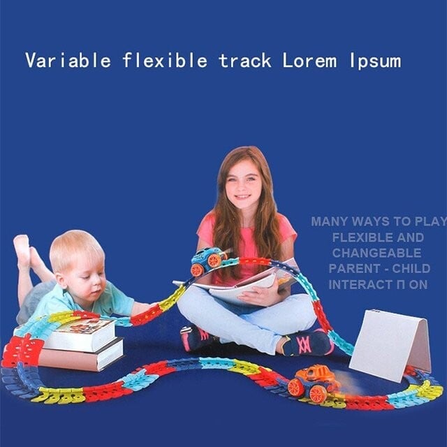 Racing Track Toy Flexible Magnetic Snap-Together Kids with LED Cars