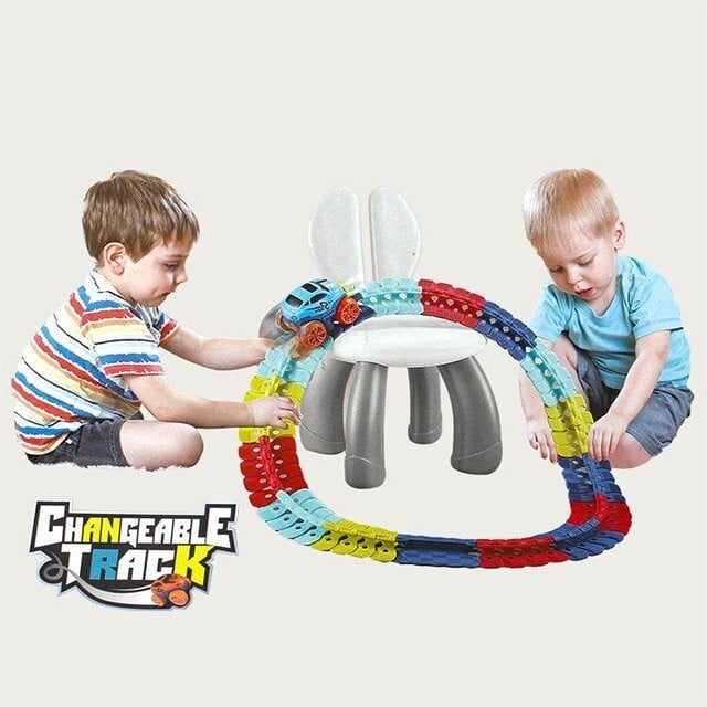 Racing Track Toy Flexible Magnetic Snap-Together Kids with LED Cars
