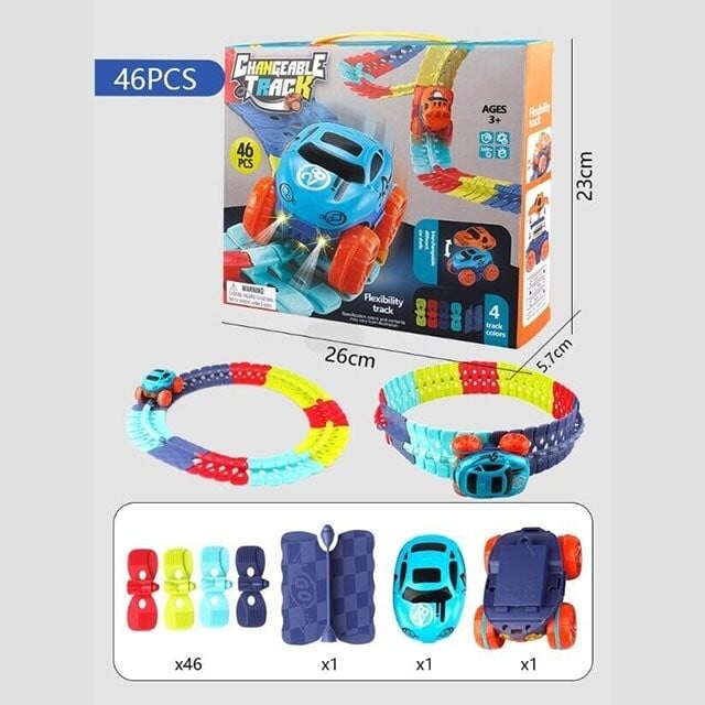 Racing Track Toy Flexible Magnetic Snap-Together Kids with LED Cars