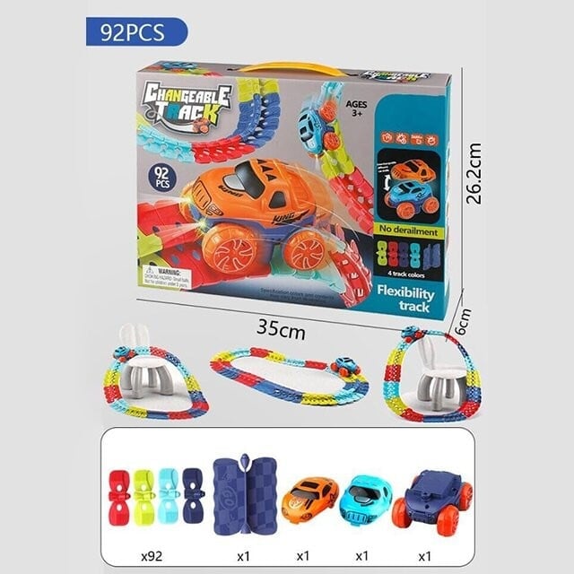 Racing Track Toy Flexible Magnetic Snap-Together Kids with LED Cars