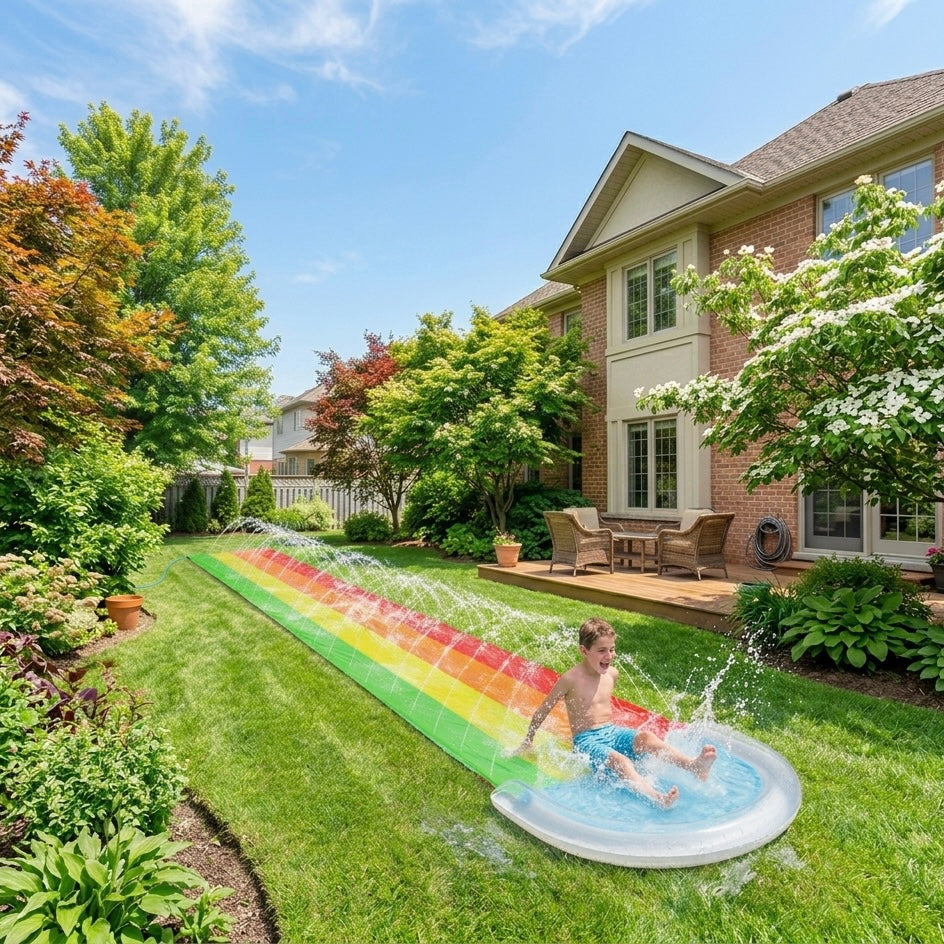Rainbow Water Slide | Slip &amp; Slide with Splash Pool &amp; Water Spray | Outdoor Summer Fun | Ages 8+