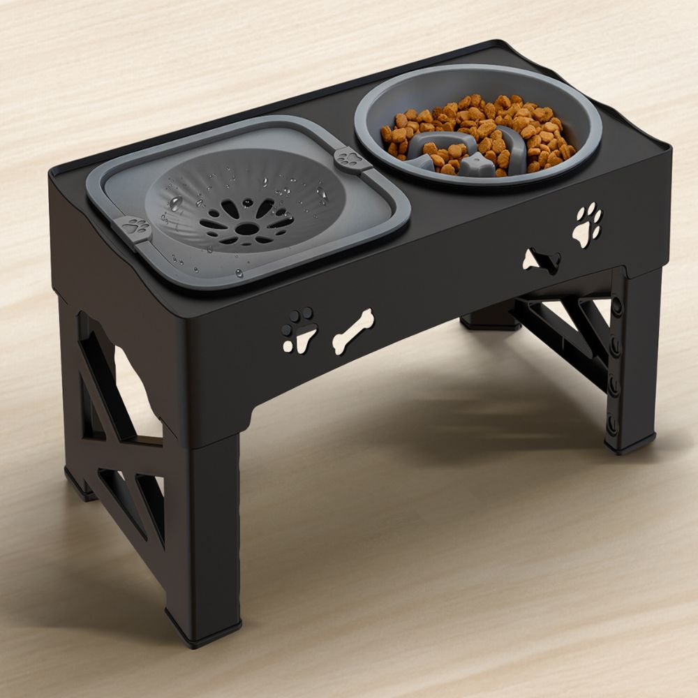 Raised Dog Feeder ABS &amp; Stainless Steel | 5-Level Adjustable Slow Feed Bowl | Non-Slip Base, Prevents Bloating &amp; Choking