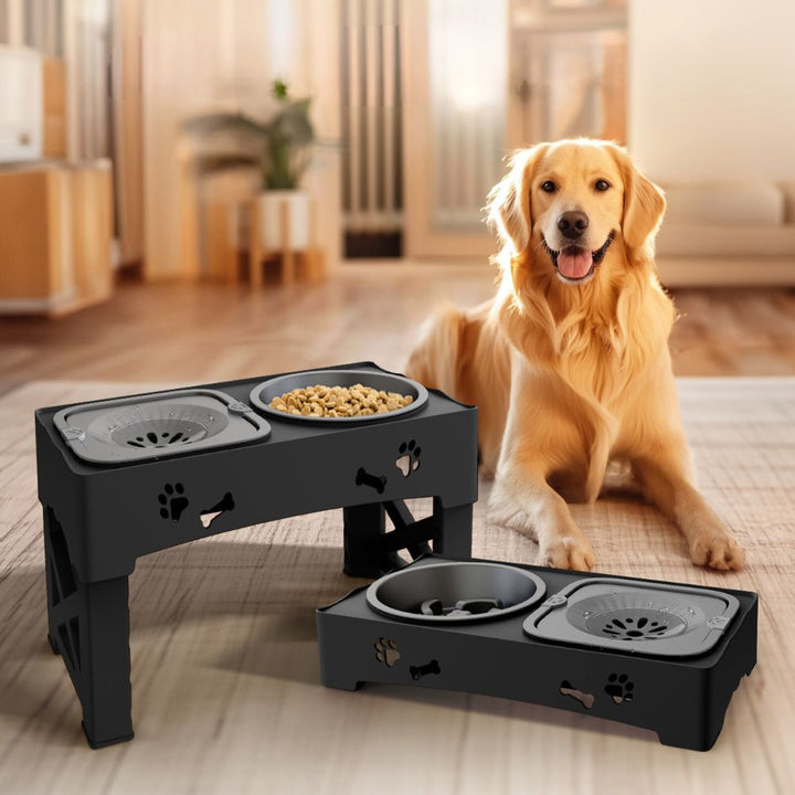 Raised Dog Feeder ABS &amp; Stainless Steel | 5-Level Adjustable Slow Feed Bowl | Non-Slip Base, Prevents Bloating &amp; Choking