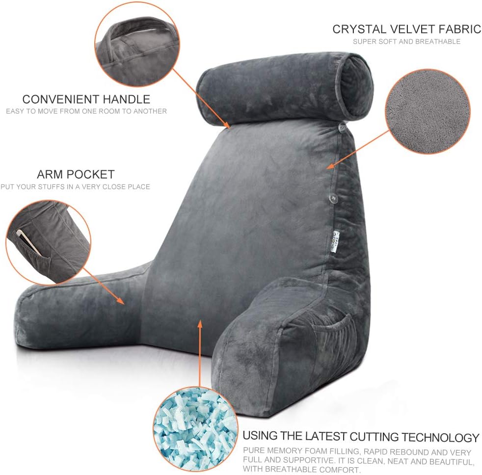 Reading Pillow with Adjustable Headrest | Back &amp; Neck Support | Side Pocket | Machine Washable