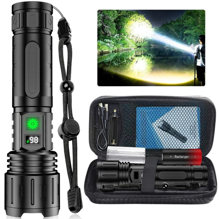 Rechargeable LED Flashlight LCD Display Type-C Power Bank