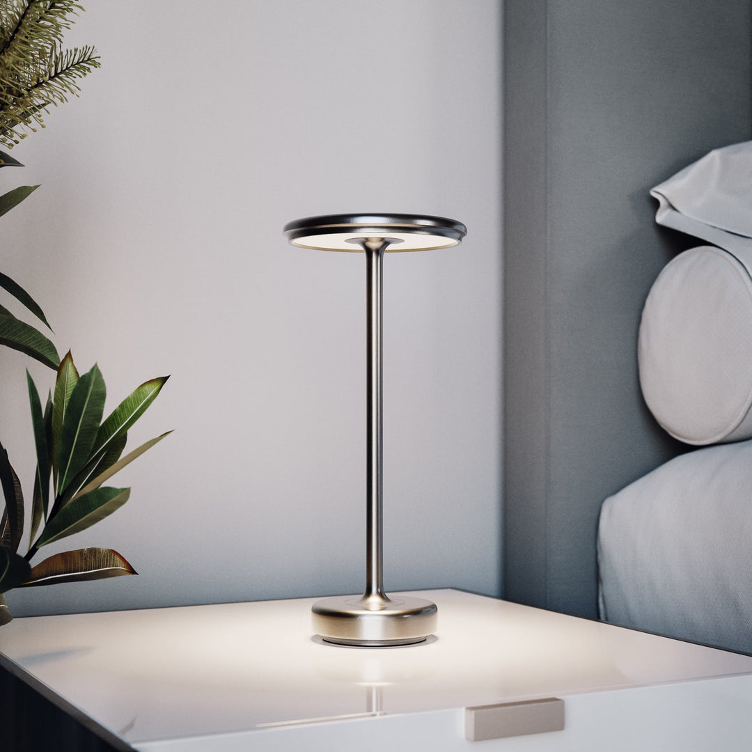 Rechargeable Table Lamp | Dimmable Cordless With A Disc Head