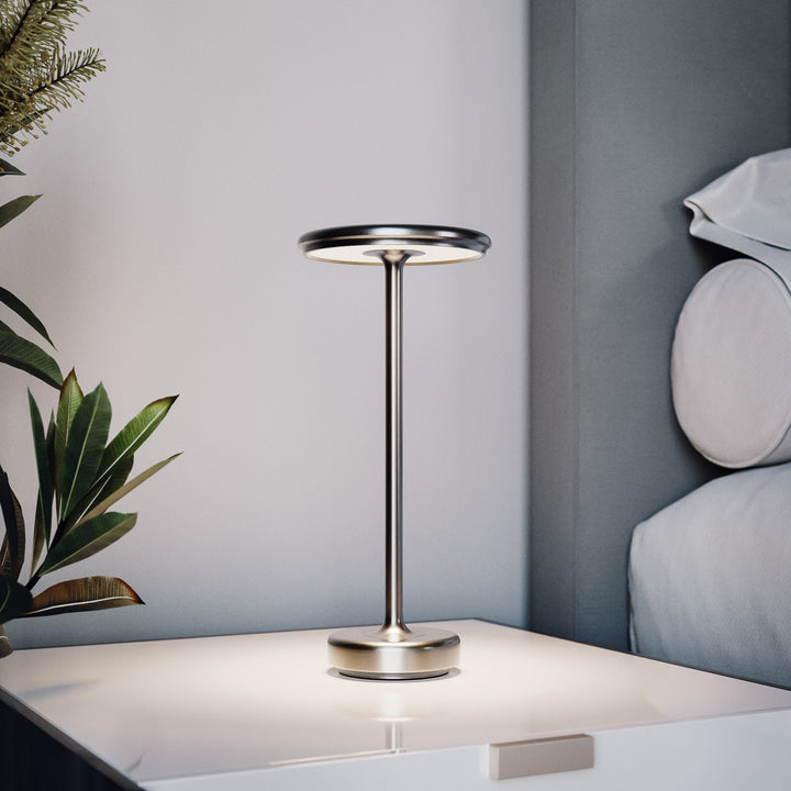 Rechargeable Table Lamp | Dimmable Cordless With A Disc Head