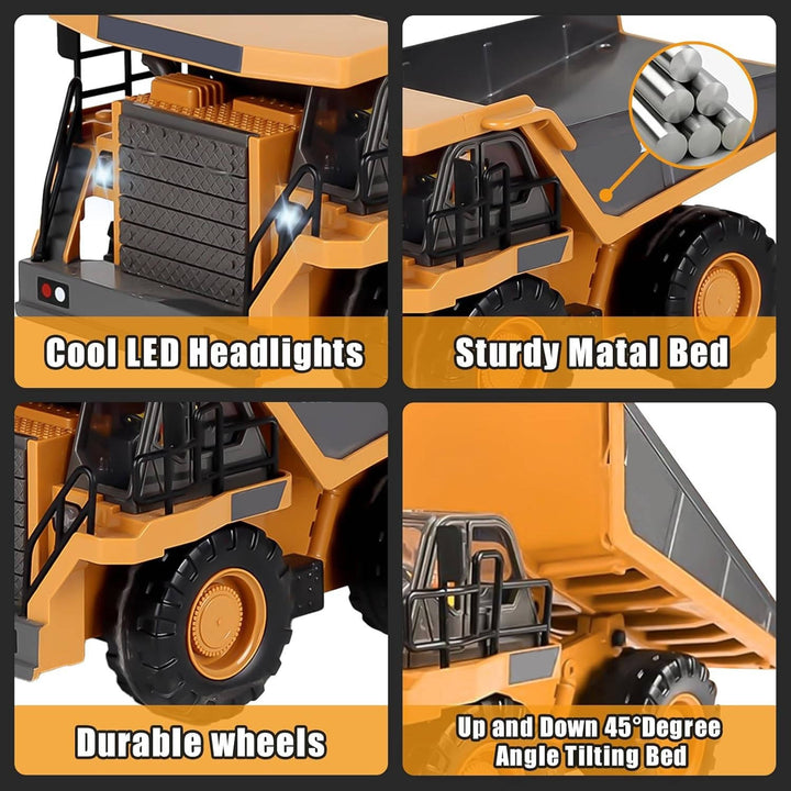 Remote Control Excavator Truck | 3 Motors, Metal Attachments, 11 Channel Control | Rubber Tracks for Outdoor Terrain